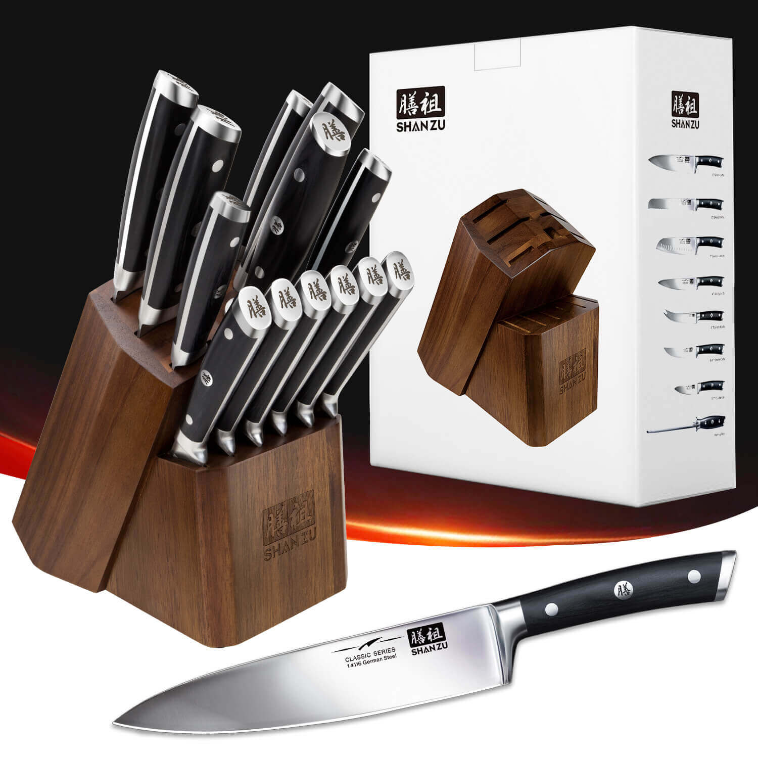 ANTINIVES Black Knife Block Sets, 14 Pcs German Stainless Steel Knife Sets  for Kitchen with Block, Kitchen Knife Sets with Built-in Sharpener