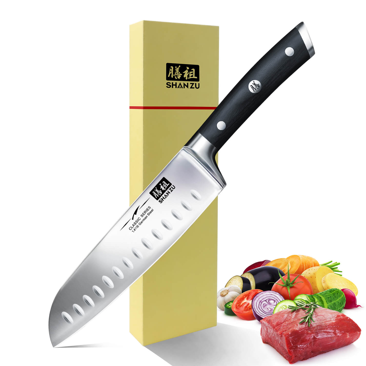  Kitory Cuchillo japonés Santoku de 7 pulgadas, cuchillo de chef  de acero inoxidable de alto carbono, cuchillo de cocina asiático con funda,  cuchillo de cocina ultra afilado, mango ergonómico de madera 