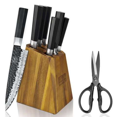 SHAN ZU TAKUMI | Juego de 7 cuchillos japoneses gyuto de chef + Tijeras de cocina resistentes