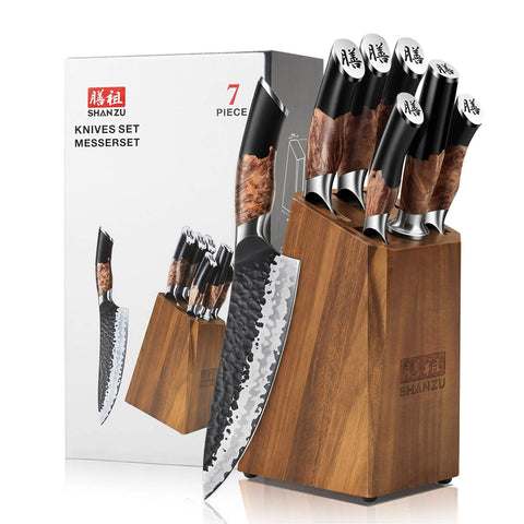 SHAN ZU TENGU | Set Couteau de Cuisine 7-Pcs + Ciseaux de Cuisine Robustes