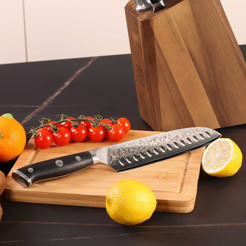 SHAN ZU PRO | Bloc de Couteaux Damas 7 Pièces + Ciseaux de Cuisine Robustes