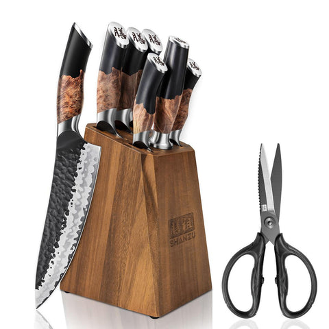 SHAN ZU TENGU | Set Couteau de Cuisine 7-Pcs + Ciseaux de Cuisine Robustes