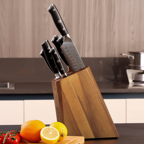 SHAN ZU PRO | Bloc de Couteaux Damas 7 Pièces + Ciseaux de Cuisine Robustes