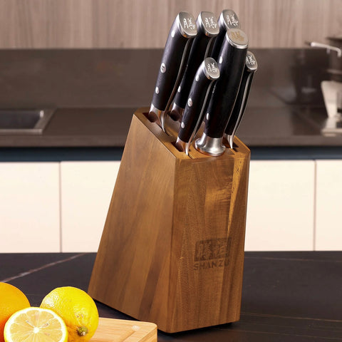 SHAN ZU PRO | Bloc de Couteaux Damas 7 Pièces + Ciseaux de Cuisine Robustes