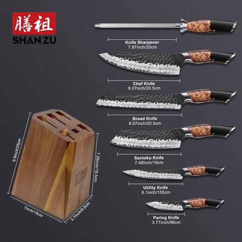SHAN ZU TENGU | Set Couteau de Cuisine 7-Pcs + Ciseaux de Cuisine Robustes