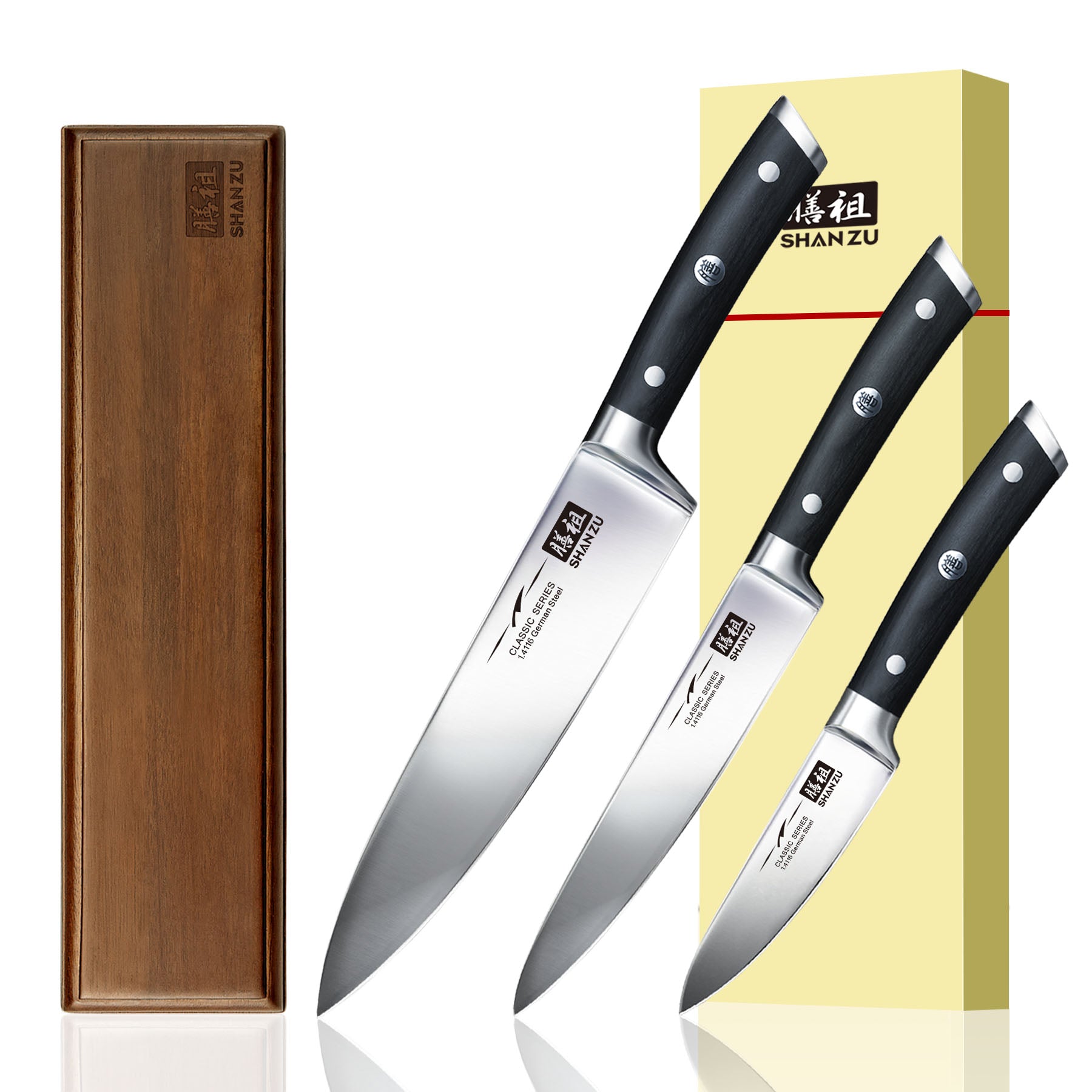 Series – 4 Piece Knife Set + Wooden Magnetic Bar