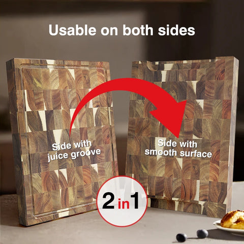 SHANZU Double-Sided End Grain Acacia Cutting Board with Juice Groove – 40 × 30 × 4 cm
