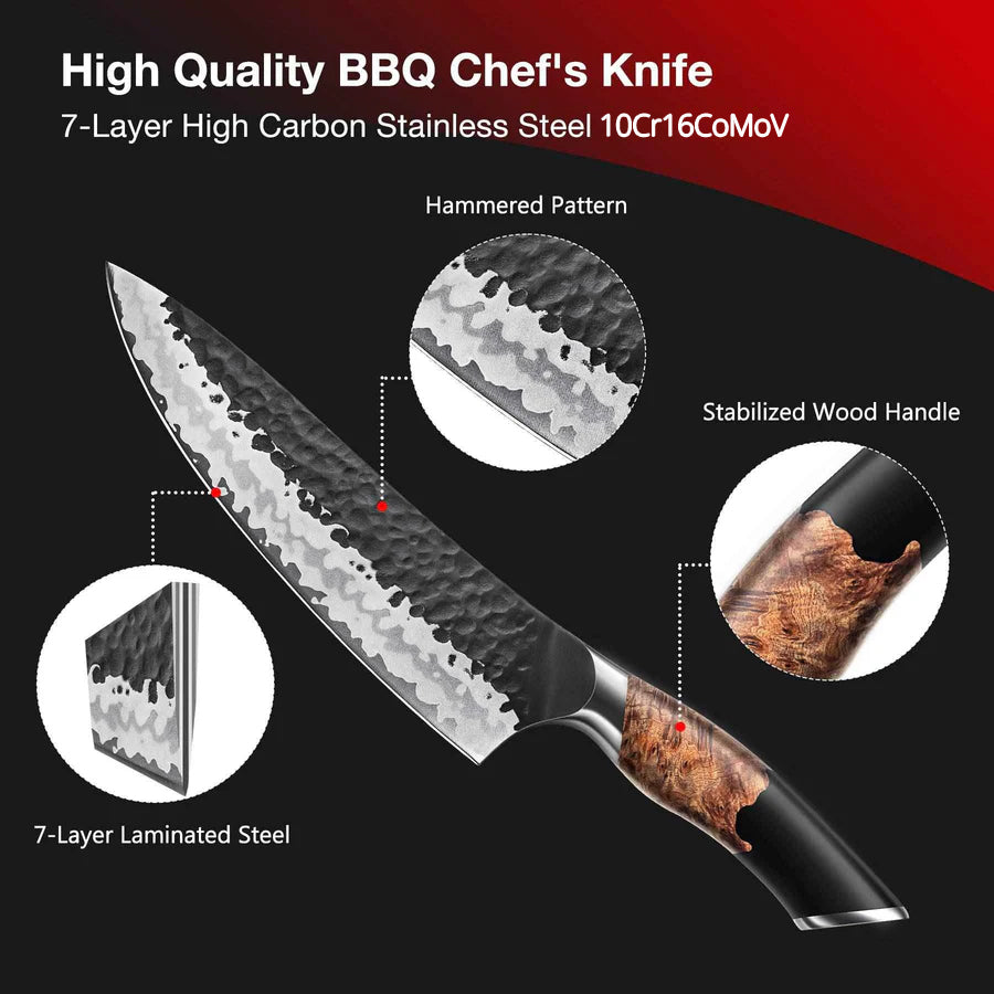 Série Tengu | Couteau de Chef BBQ+Porte-couteaux magnétique