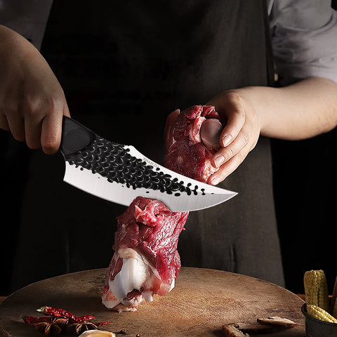 SHAN ZU Chef's Knife Handmade Forged Kitchen Knives with Leather Sheath High Carbon Steel Boning Knife Cooking Knife with Full Tang G10 Waterproof Handle, Professional Chef Knife for Home and Outdoor