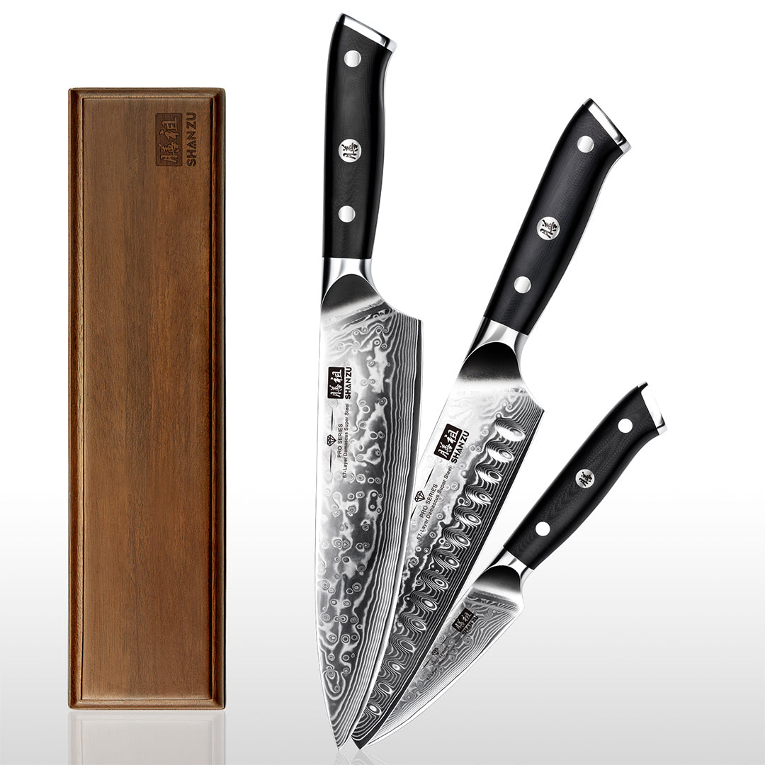 Series – 4 Piece Damascus Set + Wooden Magnetic Bar