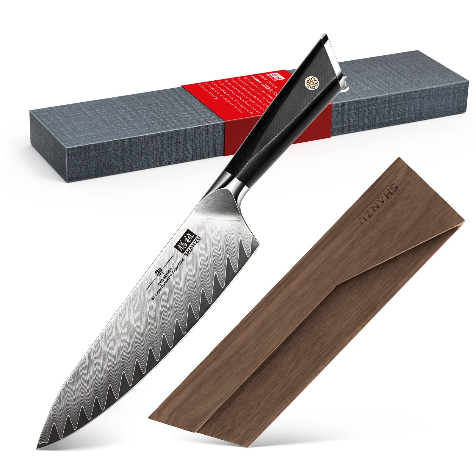 Damascus Chef' s Knife 8&quot + Magnetic Knife Holder