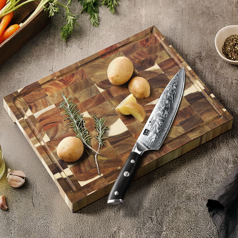 SHANZU Schneidebrett aus Akazie, beidseitig nutzbar, Stirnholz, mit Saftrille – 40 × 30 × 4 cm