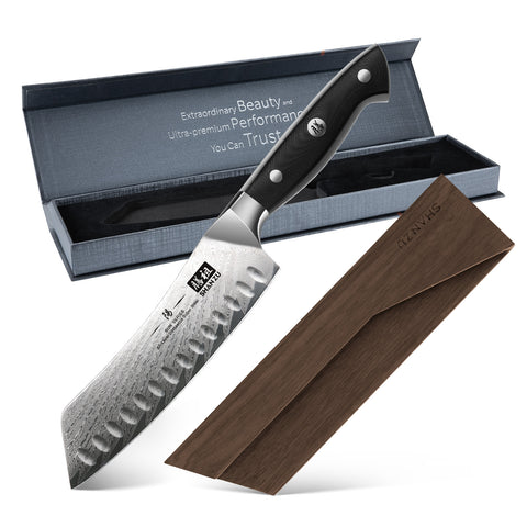 Soleil Série | Couteau Santoku Damas SHAN ZU 7'' +Porte-couteaux magnétique