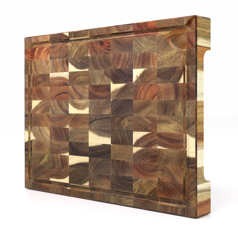 SHANZU Planche à découper en acacia, double face, grain de bout, avec rigole à jus –  40 × 30 × 4 cm