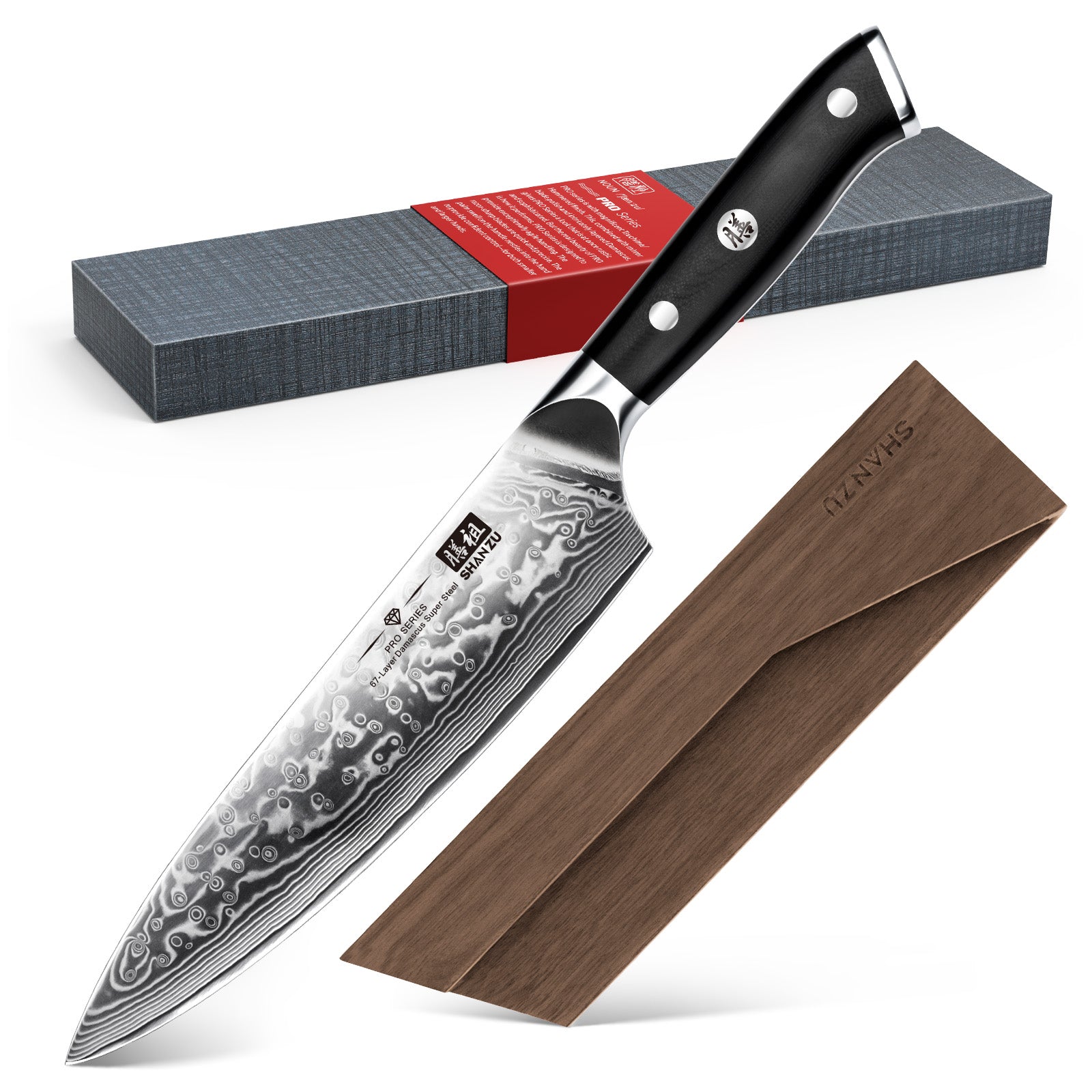 Damascus Chef' s Knife 8" Plus + Magnetic Knife Holder