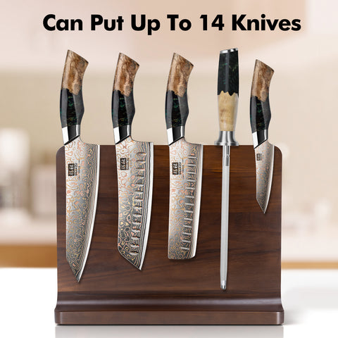 SHAN ZU Venus Series – 5-piece Copper-Damascus Set + Wooden Magnetic Bar