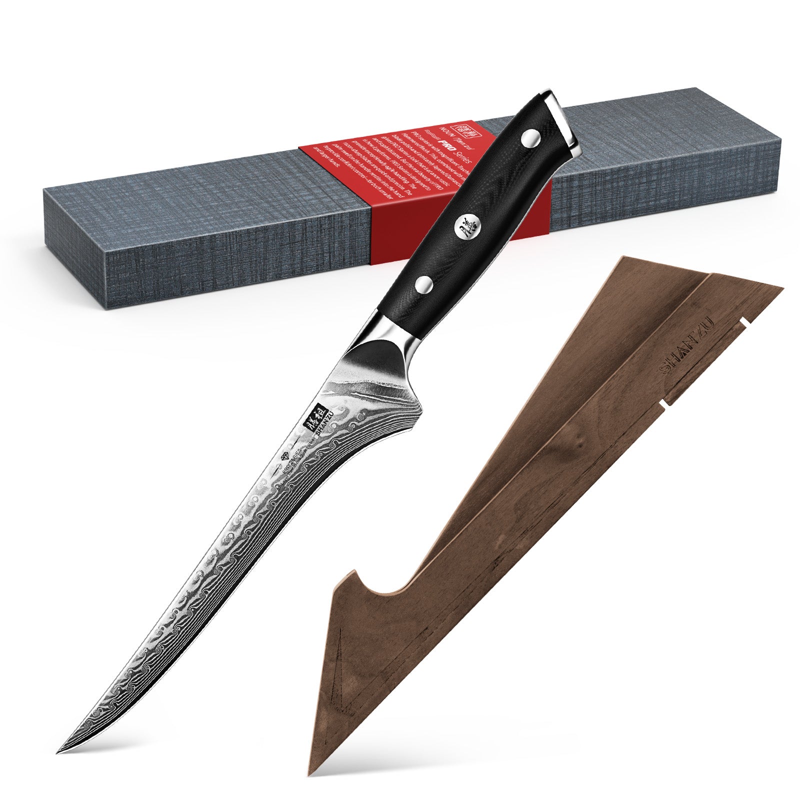 Damascus Fillet Knife 7&quot + Magnetic Knife Holder