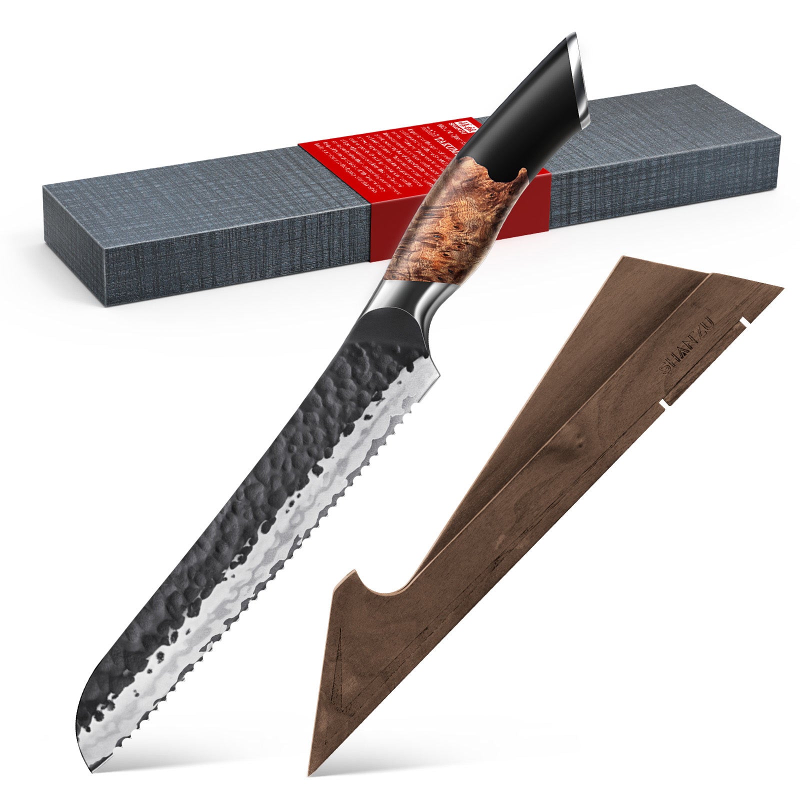 Professional Serrated Bread Knife + Magnetic Knife Holder