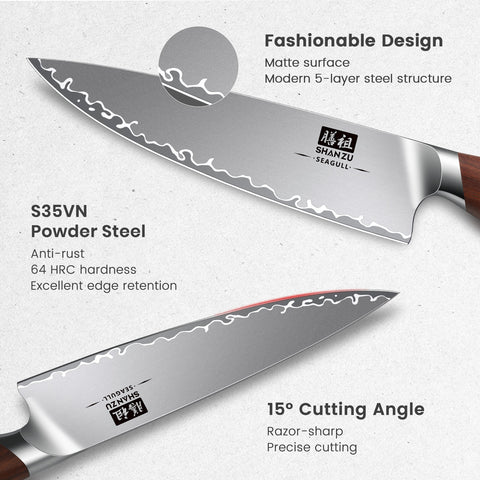 SeaGull Series | S35VN Chef's Knife 8" + Magnetic Knife Holder