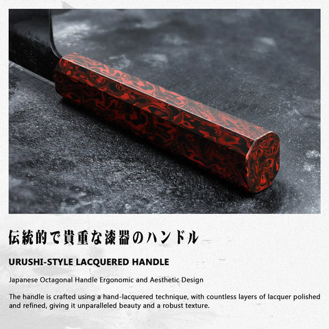 Serie Guren | Coltello da chef Damasco 8" forgiato nero + Porta coltelli magnetico