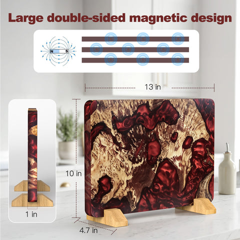 White Tiger Serie | Doppelseitiger magnetischer Messerblock - Rote stabilisierte Holz-Edition