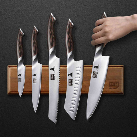 Arbre porte couteaux aimanté original avec 3 couteaux office inox
