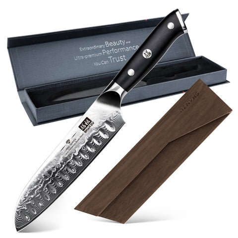 SHAN ZU Pro | Couteau Santoku Damas 7" +Porte-couteaux magnétique