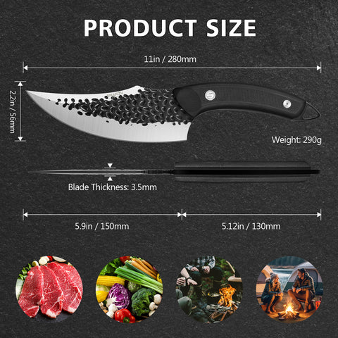 SHAN ZU Chef's Knife Handmade Forged Kitchen Knives with Leather Sheath High Carbon Steel Boning Knife Cooking Knife with Full Tang G10 Waterproof Handle, Professional Chef Knife for Home and Outdoor