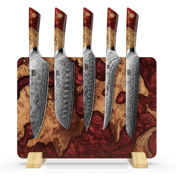 SHAN ZU WHITE TIGER | Set de Couteaux de Cuisine 5 Pièces + Support Magnétique 30 cm