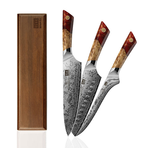 White Tiger Series | SHAN ZU 3-Piece Kitchen Knife Set + Wooden Magnetic Bar