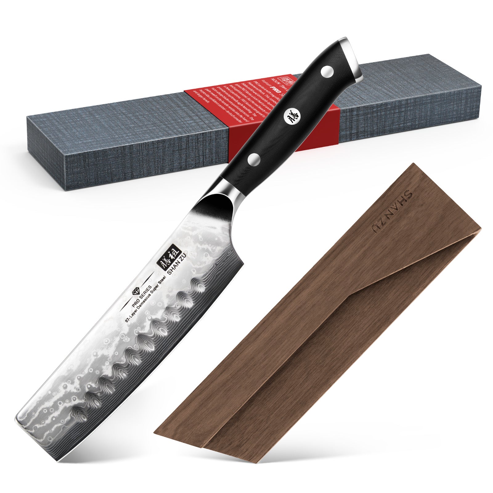 Damascus Nakiri Knife 6.5&quot + Magnetic Knife Holder