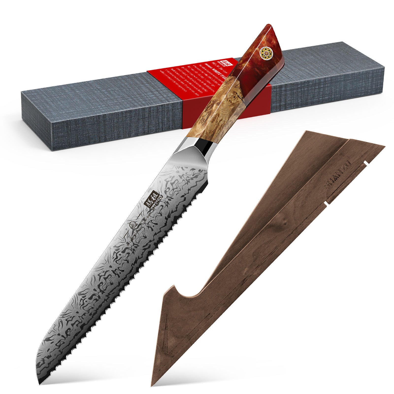 Series Damascus Bread Knife + Magnetic Knife Holder