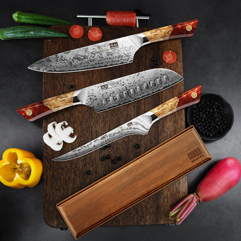White Tiger Series | SHAN ZU 3-Piece Kitchen Knife Set + Wooden Magnetic Bar