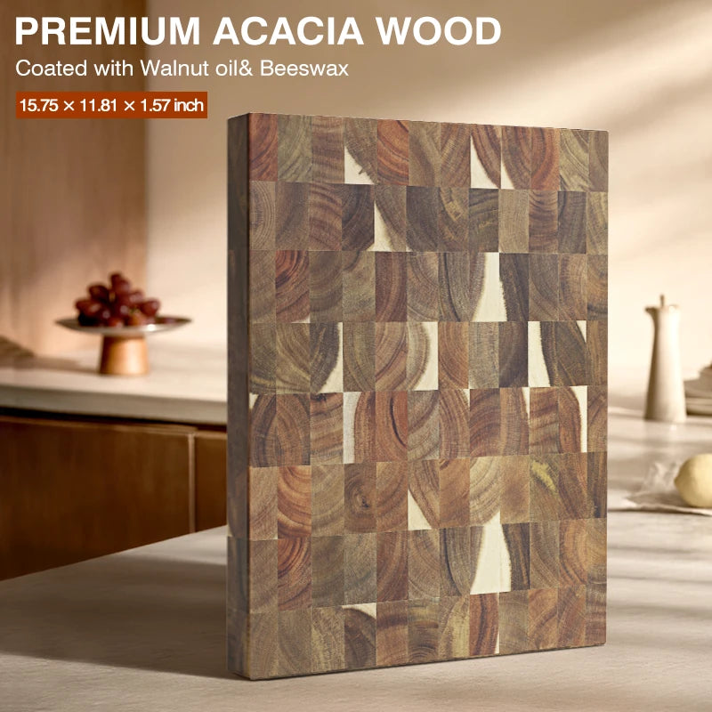SHANZU Planche à Découper en Bois d’Acacia à Fibres Verticales Double Face – 40 × 30 × 4 cm