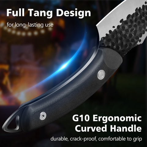 SHAN ZU Chef's Knife Handmade Forged Kitchen Knives with Leather Sheath High Carbon Steel Boning Knife Cooking Knife with Full Tang G10 Waterproof Handle, Professional Chef Knife for Home and Outdoor
