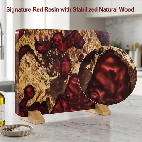 White Tiger Serie | Doppelseitiger magnetischer Messerblock - Rote stabilisierte Holz-Edition