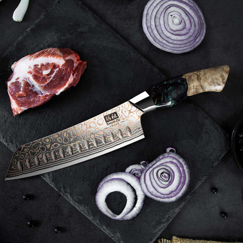 SHAN ZU Coltelli da Cucina Forgiato a Mano, Coltello da Santoku 18 cm, Professionali Coltello Giapponese in Acciaio a 7 Strati Coltello Multiuso Affil | Leroy Merlin SHAN ZU Coltelli da Cucina Forgiato a Mano, Coltello da Santoku 18 cm, Professionali Coltello Giapponese in Acciaio a 7 Strati Coltello Multiuso Affil | Leroy Merlin