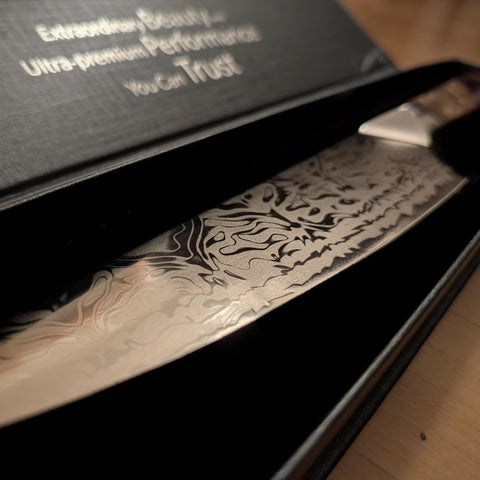 SHAN ZU WHITE TIGER | Couteau de Chef Damas + Porte-Couteaux Magnétique