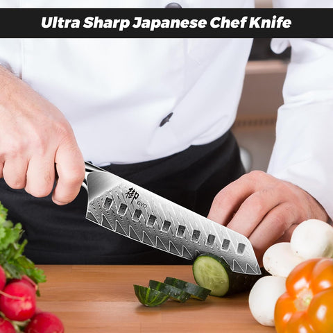 SHAN ZU GYO | Couteau Santoku Damas 7" + Porte-Couteaux Magnétique