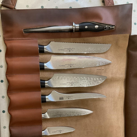 SHAN ZU PRO | Bloc de Couteaux Damas 7 Pièces + Ciseaux de Cuisine Robustes