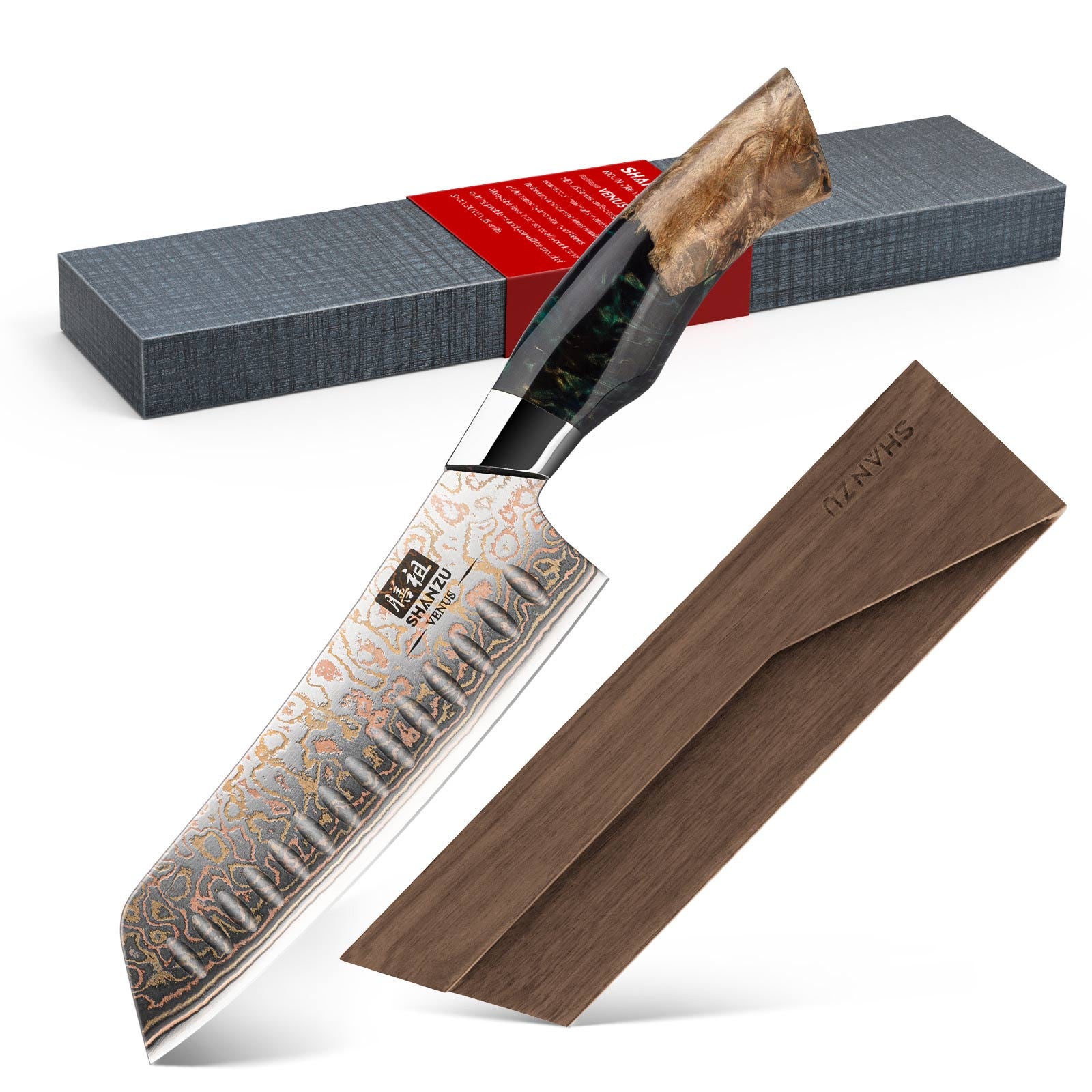 Series Damascus Santoku Knife 7&quot + Magnetic Knife Holder