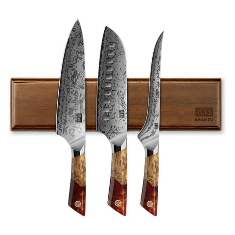 White Tiger Series | SHAN ZU 3-Piece Kitchen Knife Set + Wooden Magnetic Bar