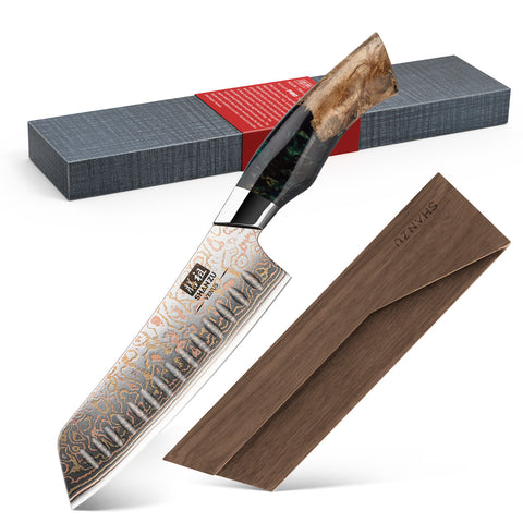 Venus Serie | Santoku Messer Kupfer Damaszener 7" + Magnetischer Messerhalter