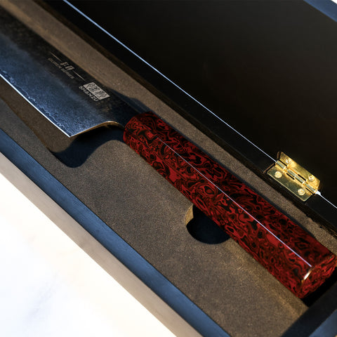Guren | Black Forged Damascus Chef's Knife 8" + Magnetic Knife Sheath