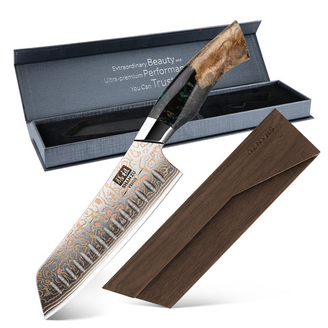 Série Venus | Couteau Santoku Cuivre Damas 7"  +Porte-couteaux magnétique