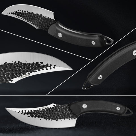 SHAN ZU Chef's Knife Handmade Forged Kitchen Knives with Leather Sheath High Carbon Steel Boning Knife Cooking Knife with Full Tang G10 Waterproof Handle, Professional Chef Knife for Home and Outdoor