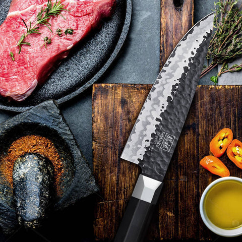 Shan zu coltello da cucina giapponese forgiato a mano 20 cm, 7 strati  coltelli