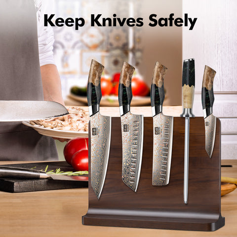 SHAN ZU Venus Series – 5-piece Copper-Damascus Set + Wooden Magnetic Bar