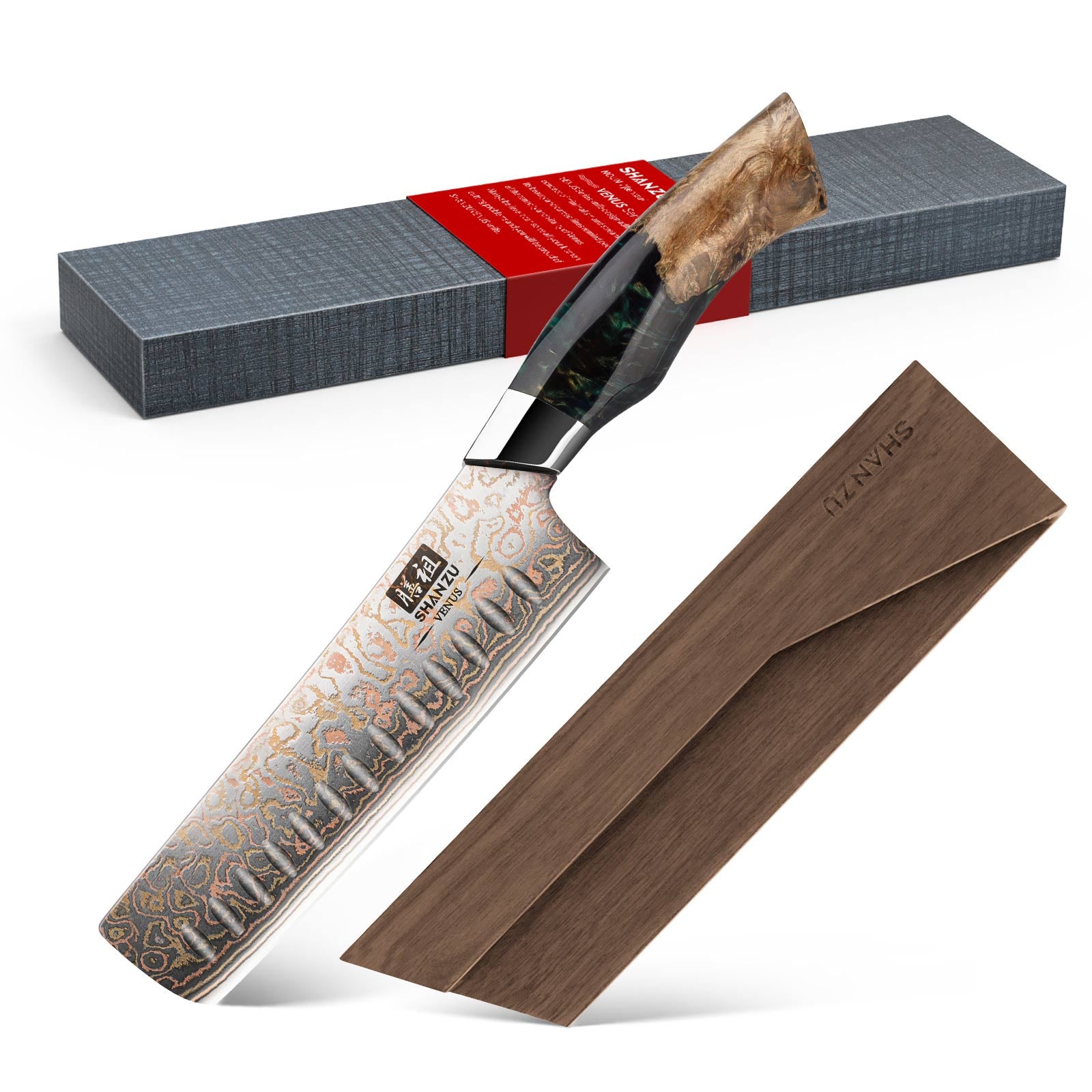 Series Damascus Nakiri Knife 7" + Magnetic Knife Holder