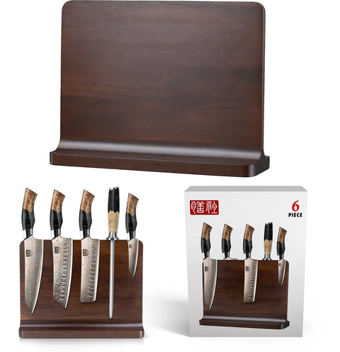 SHAN ZU Venus Series – 5-piece Copper-Damascus Set + Wooden Magnetic Bar